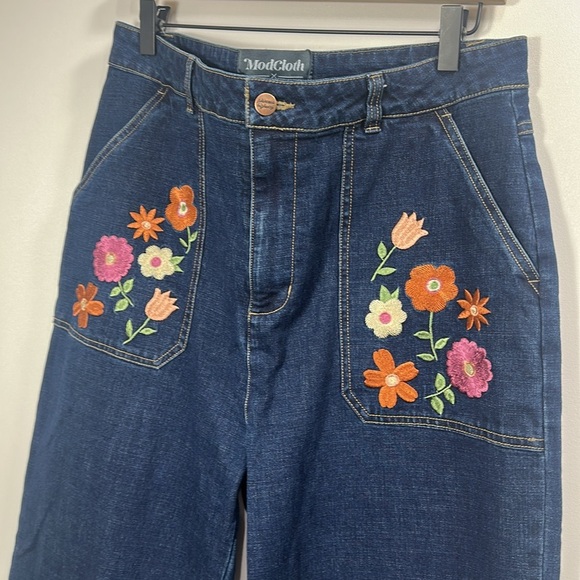ModCloth X Princess Highway floral embroidered pockets wide leg jeans 16. NWT. - Picture 2 of 12